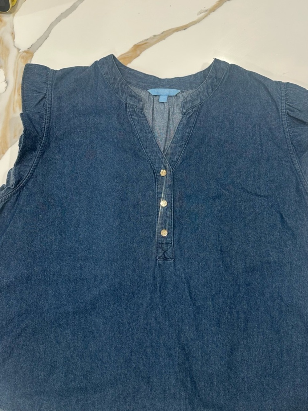 Draper James Dark Indigo Denim Top with Light Blue Label